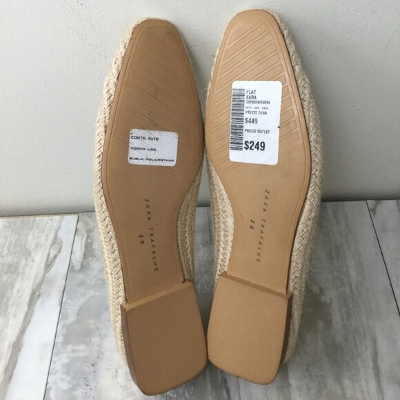 Zara Raffia Ballerinas Woven Ecru Flats 38 - Picture 8 of 10